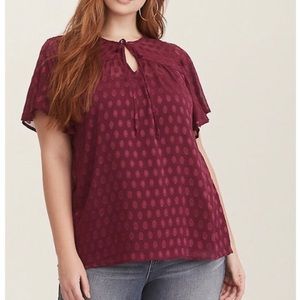 Torrid sheer dot blouse with neck tie